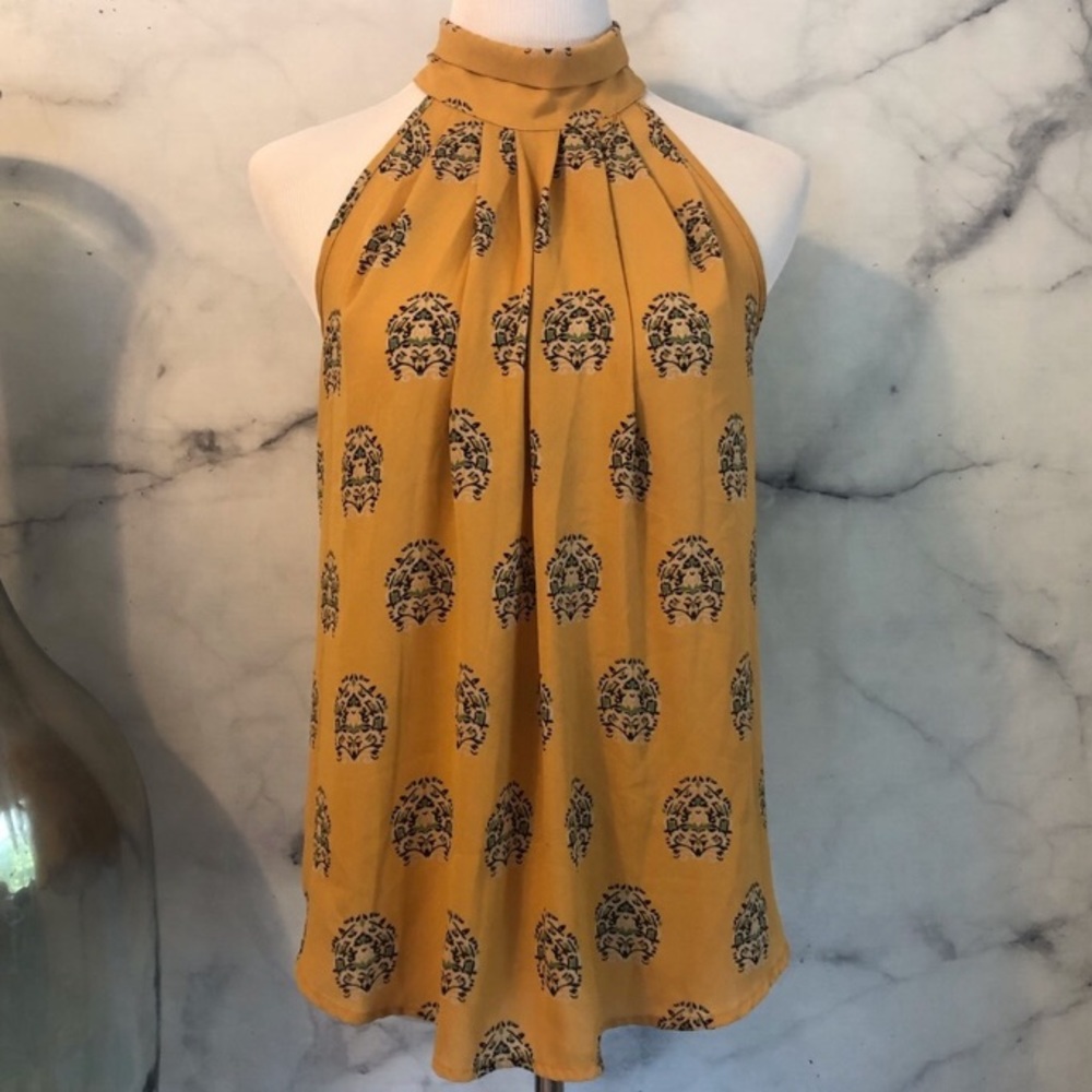 Halter Collar Mustard Gold Sleeveless Blouse